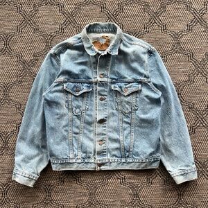 Vintage Levi’s Jacket Mens Large Blue Denim Orange Tab Trucker 90s Distressed